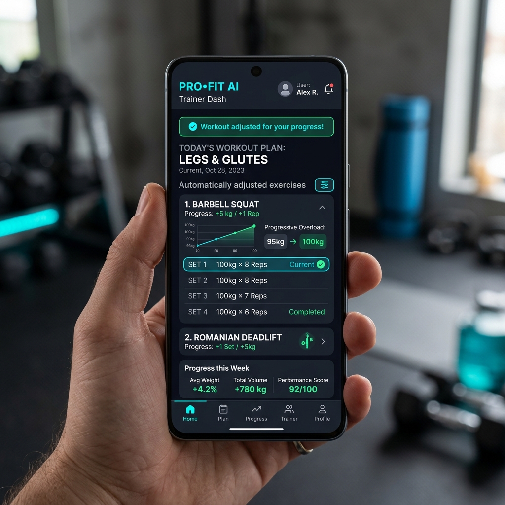 Virtual personal trainer automatically adjusting workout