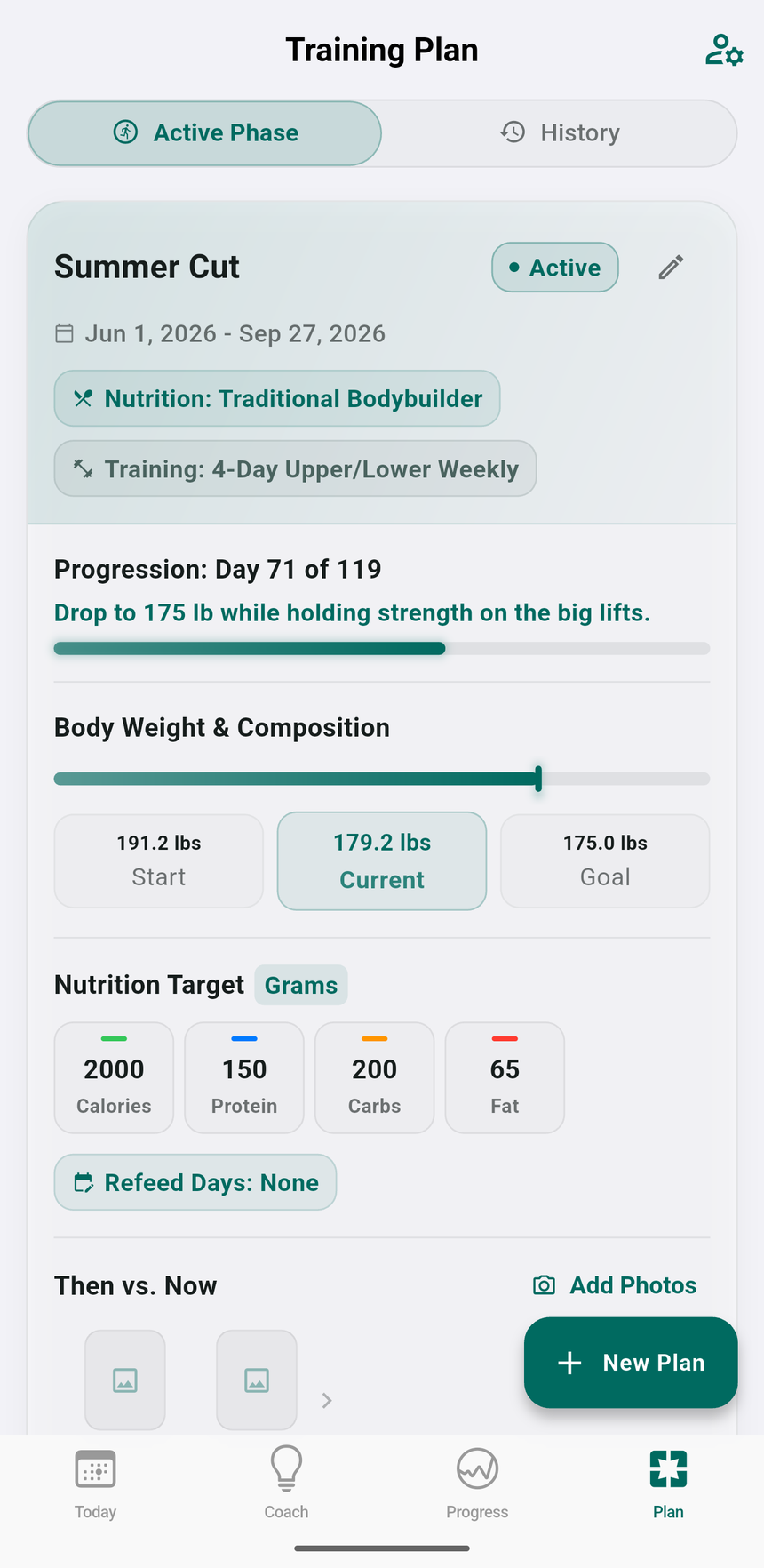 Training plan with nutrition and training templates